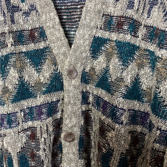 Vintage Cardigan Sweater Unisex Method Taupe Print Chunky Grandpa Size Large - Picture 3 of 10